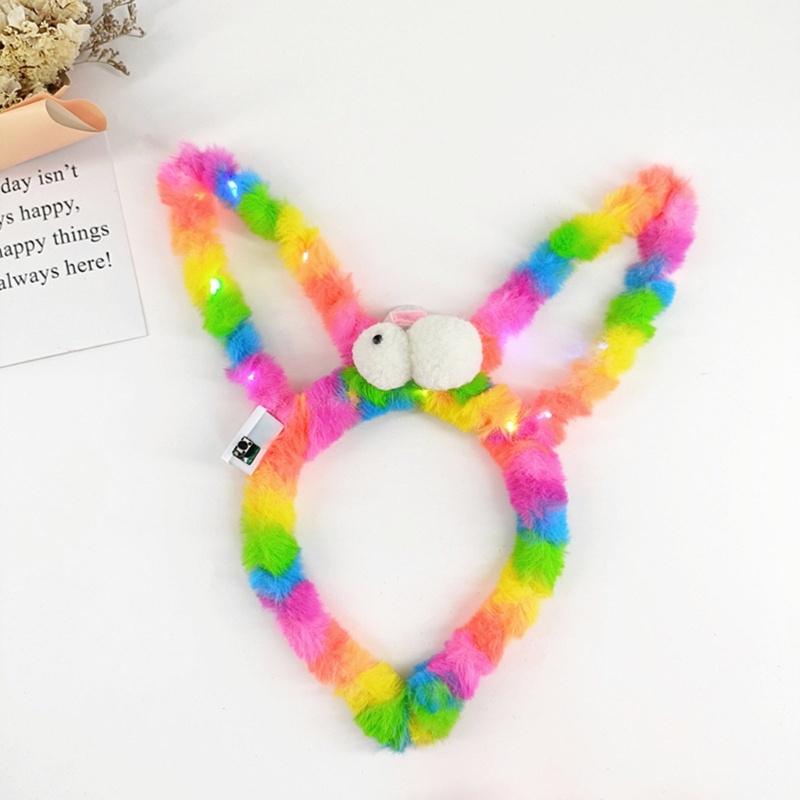 Băng Đô Tai Thỏ Phát Sáng Màu Sắc Cầu Vồng Ngọt Ngào Dành Cho Nữ