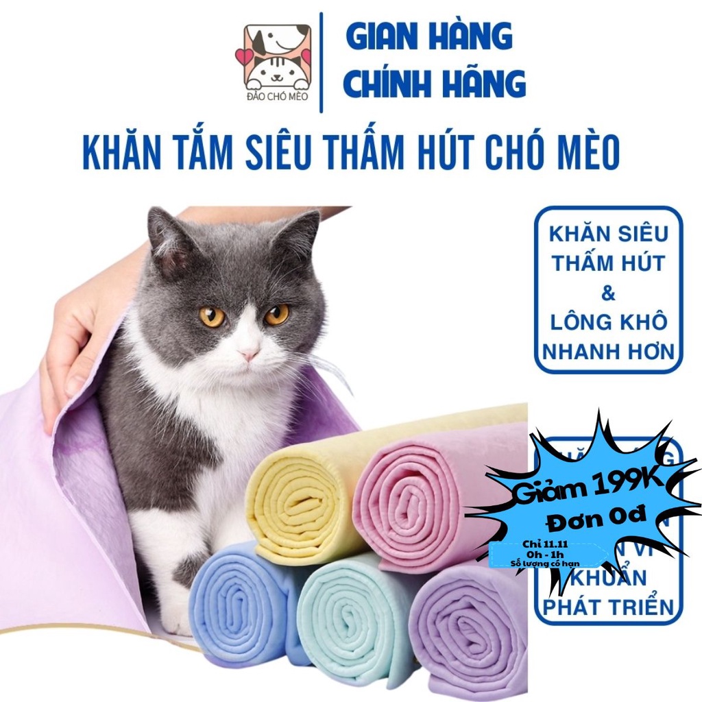 Khăn tắm Chó Mèo siêu thấm hút hai size lớn, nhỏ - Đảo Chó Mèo