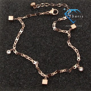 Lắc chân nữ Doris titan vuông tròn đính đá Gold / Rose Gold O1-103