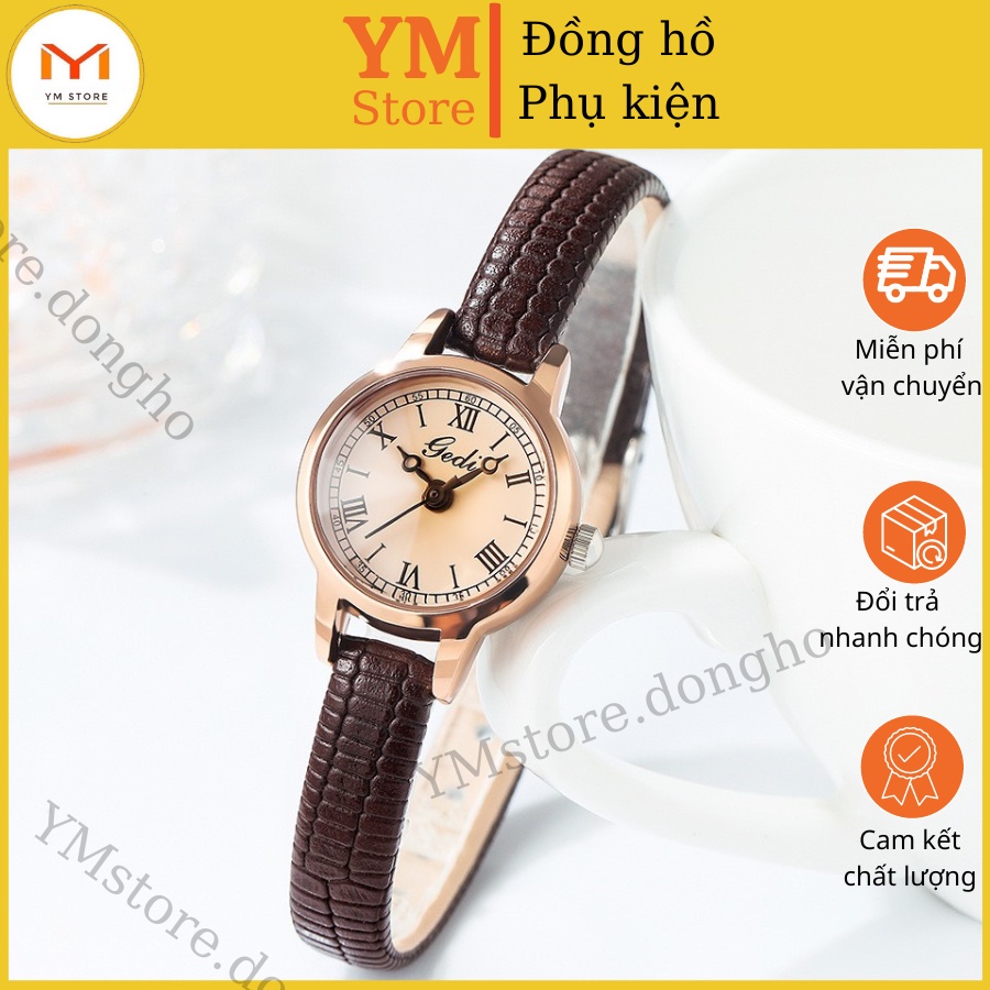 Đồng hồ nữ dây da mặt tròn Gedi siêu xinh cho các nàng tay nhỏ