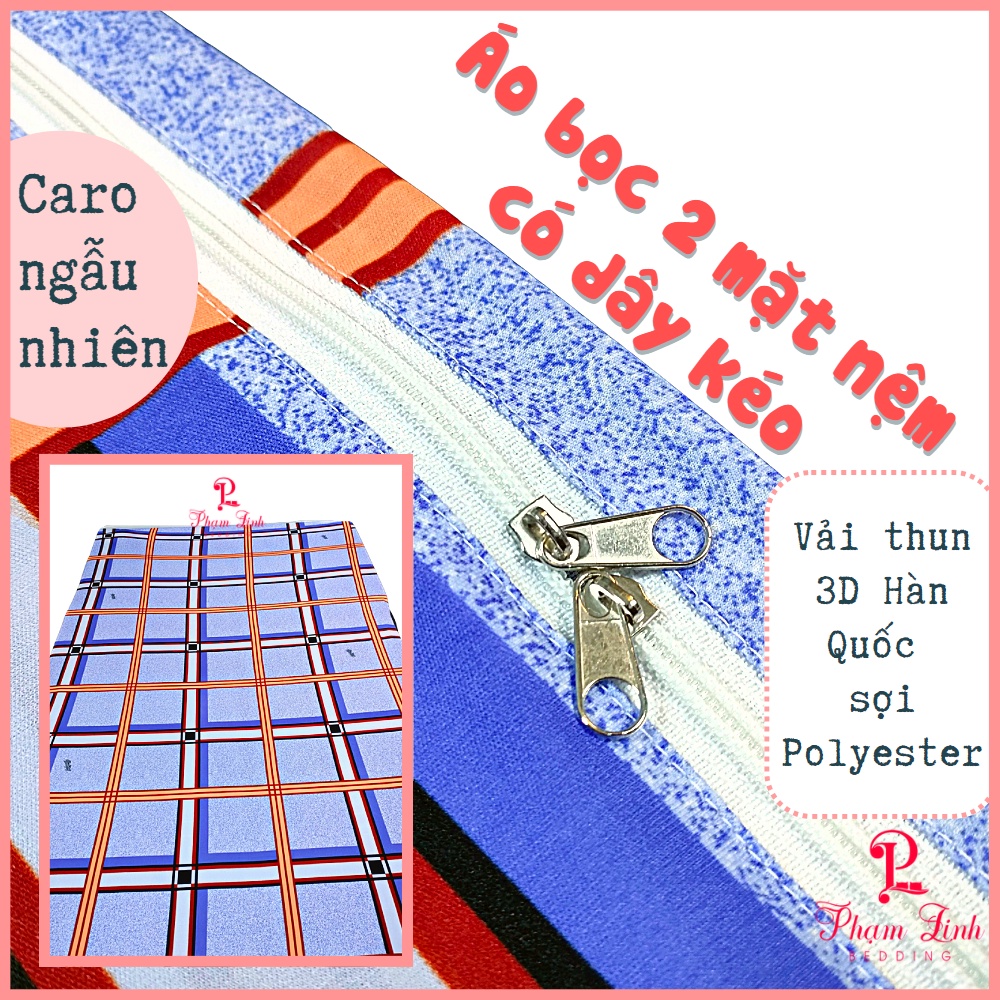 Áo bọc nệm 2 mặt có dây kéo full size vải thun lạnh Hàn Quốc in 3D sợi Polyester mẫu sọc vỏ bọc bảo vệ