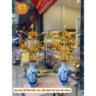 🌺 hoa sen gỗ mít cắm bình sứ 🌼