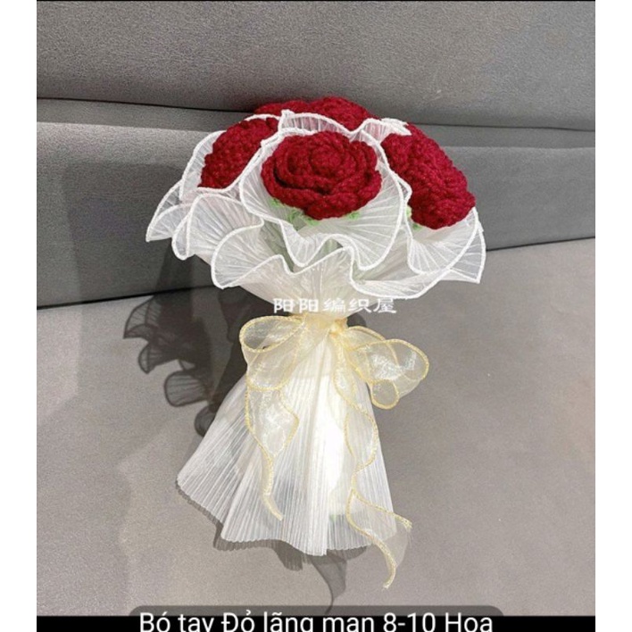 Bó hoa hồng xoắn len gói voan li _ handmade