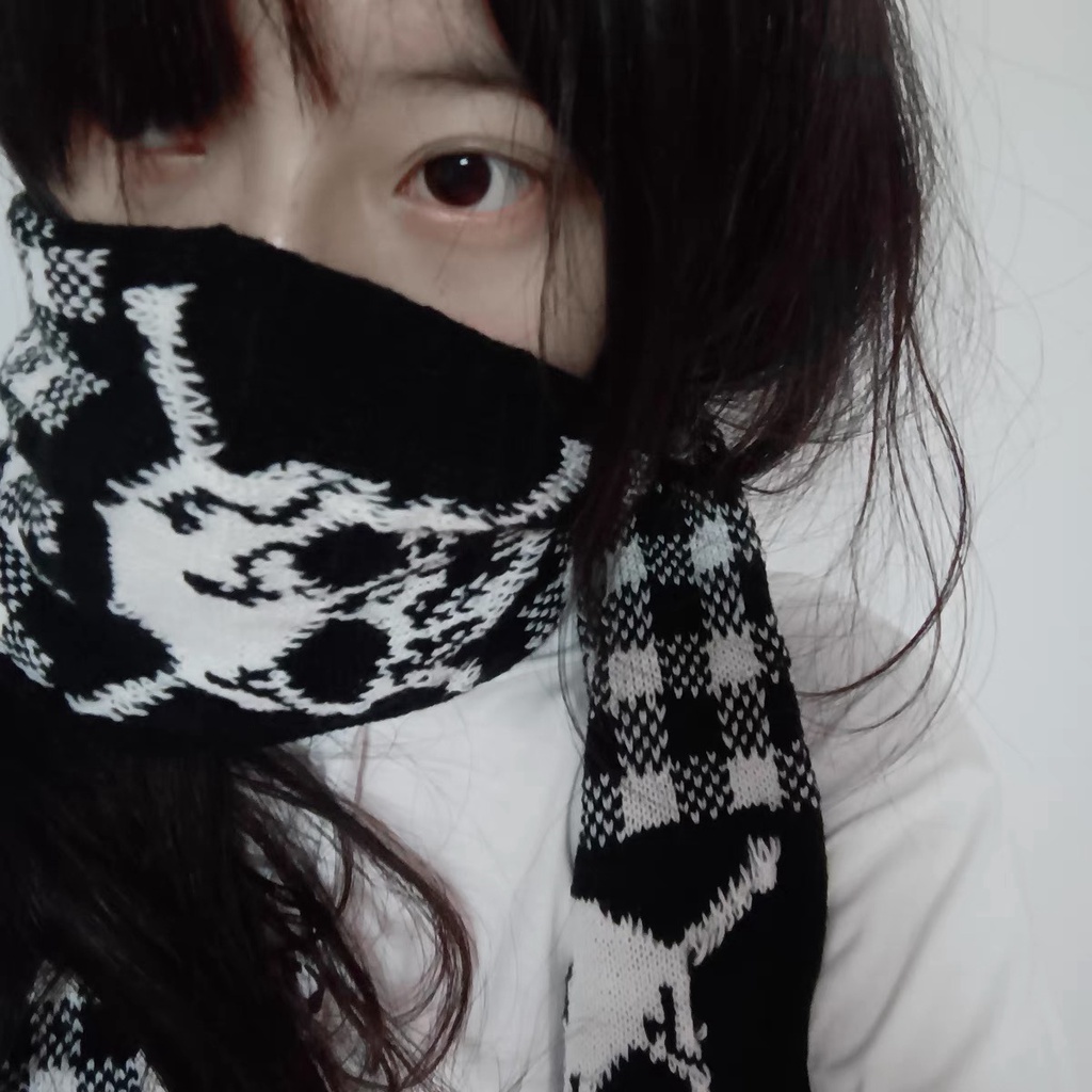 Punk wind y2k Khăn Choàng Cổ Dệt Kim Hình Đầu Lâu Gia Vị Cô Gái Ban Đêm Chính Hãng