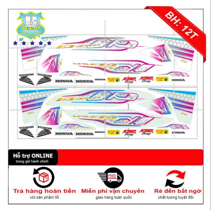 FREE SHIP + SALE SỐC +DECAL PVC 5 LỚP CHẤT LƯỢNG CAO Tem rời wave a110 2020 trắng