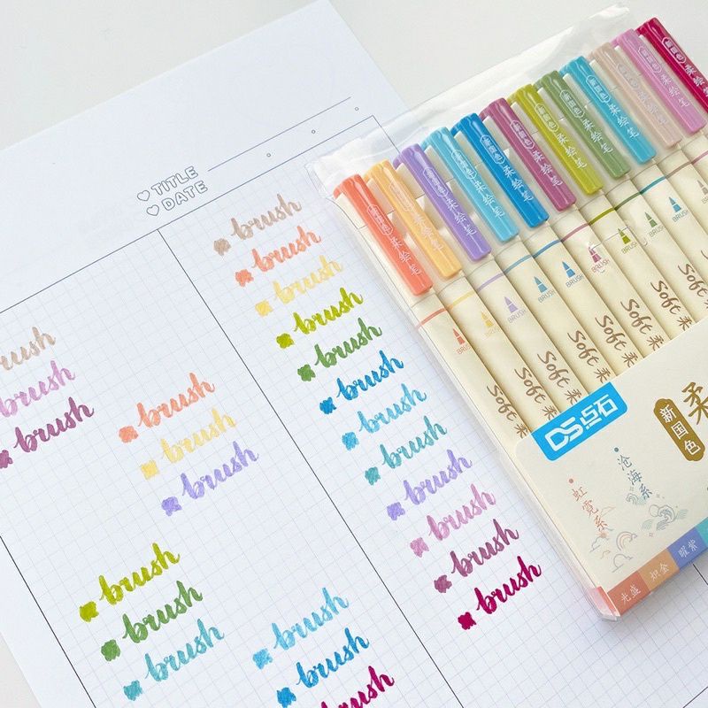 Bộ 12 Bút Viết Calligraphy Soft Brush Sign Pen Màu Pastel