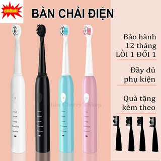 Bàn Chải Đánh Răng Điện 5 Chế Độ Làm Sạch Tặng kèm 4 Đầu Chải - Răng Trắng Sáng Loại Bỏ Ố Vàng