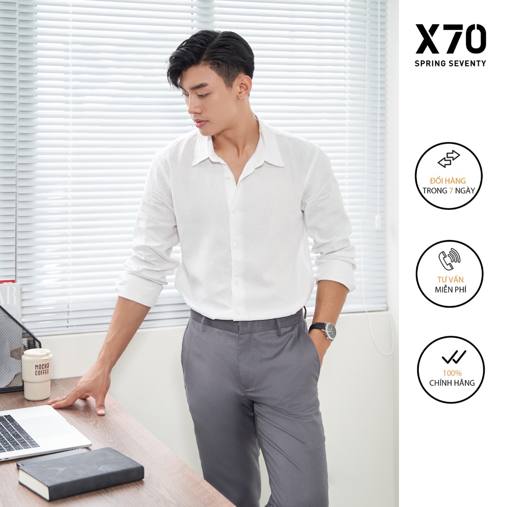 Áo Sơ Mi Linen Nam Trơn Kiểu Dáng Tay Dài Thiết Kế Thời Trang X70 - 07740002