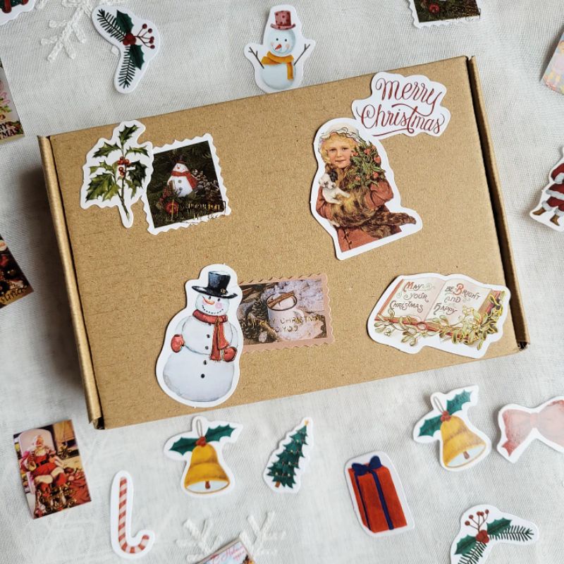 Hộp quà Noel kèm rơm - dây thừng - giấy pelure tự decor phong cách vintage chúc mừng Christmas Giáng Sinh