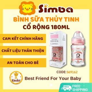 [CHÍNH HÃNG] Bình Sữa Simba Thủy Tinh Thơ Mộng Siêu Bền Cổ Rộng Màu Hồng 180ml