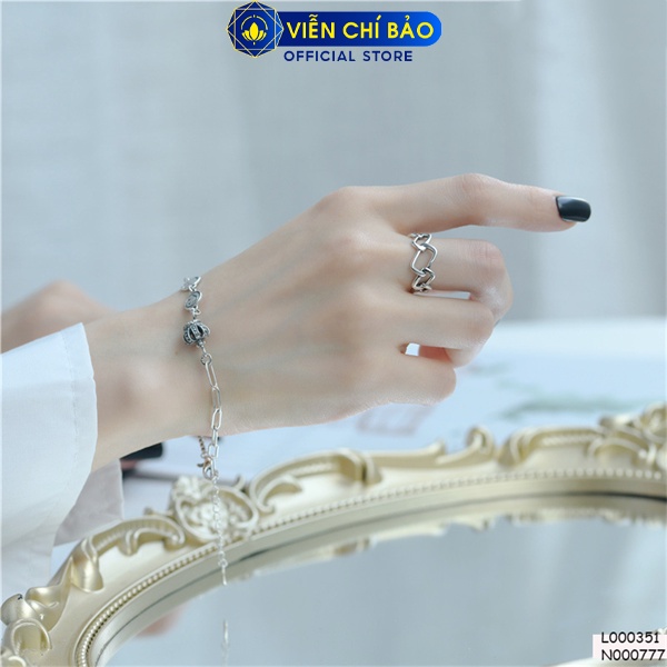 Nhẫn vuông ghép bản hở chất liệu bạc Thái 925 thời trang phụ kiện trang sức nữ Viễn Chí Bảo N000777
