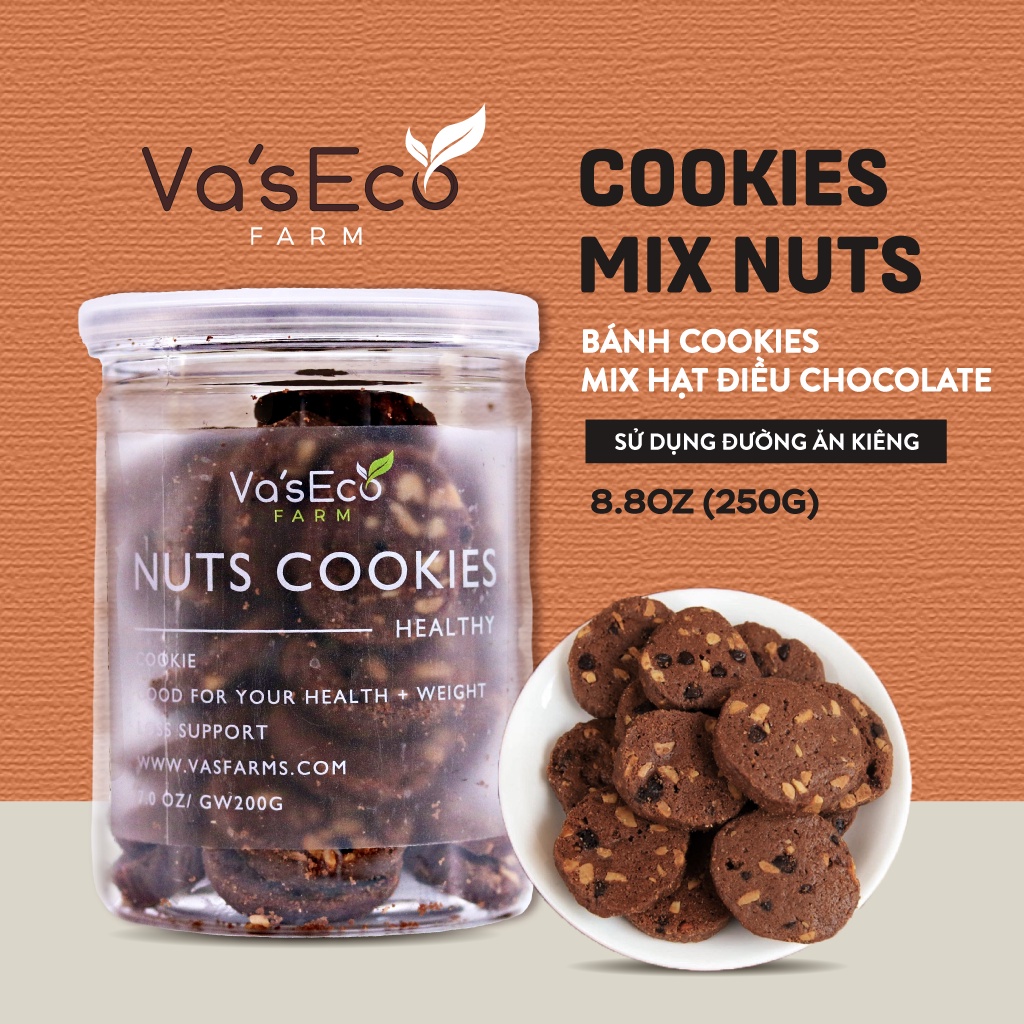 Bánh Cookie hạnh nhân hạt điều Chocolate VasEco Farm