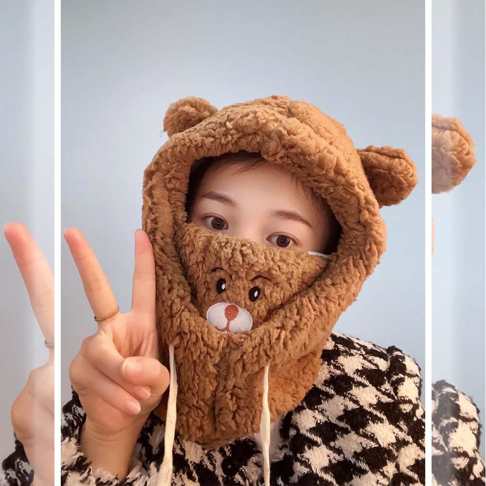 AROMA Mũ Lưỡi Trai Có Mặt Nạ Bảo Vệ Tai Họa Tiết Hoạt Hình Dễ Thương Thời Trang Mùa Đông Cho