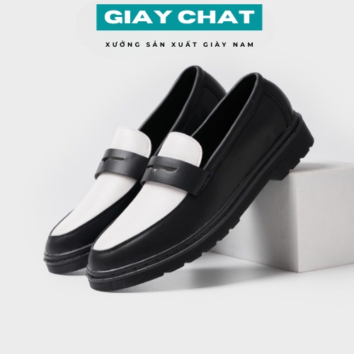 Giày Penny Loafer Black White da nguyên tấm, Giày Sơn Tùng Đế Phíp Siêu Sang Giá Gốc Tận Xưởng