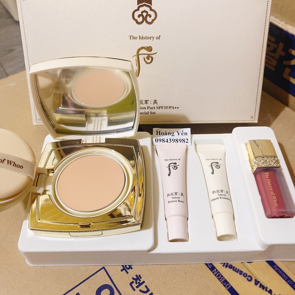 Set phấn tươi trang điểm Whoo Velvet Foundation Pact SPF35/ PA++