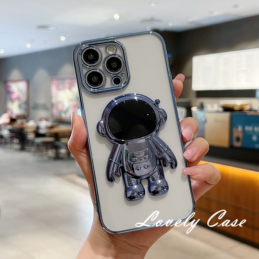 Ốp Điện Thoại Mềm Trong Suốt Có Giá Đỡ Hình Phi Hành Gia Cho IPhone14 13 12 11 Pro Max 8 7 6 6s Plus X Xr Xs Max SE 2020