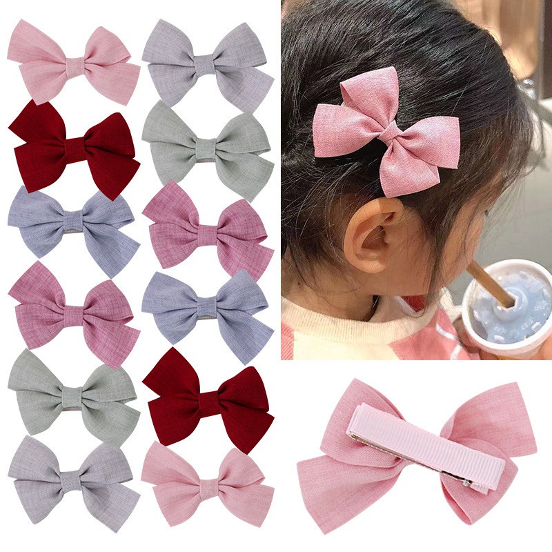 Kẹp Tóc Nơ Màu Trơn Dễ Thương Cho Bé Gái