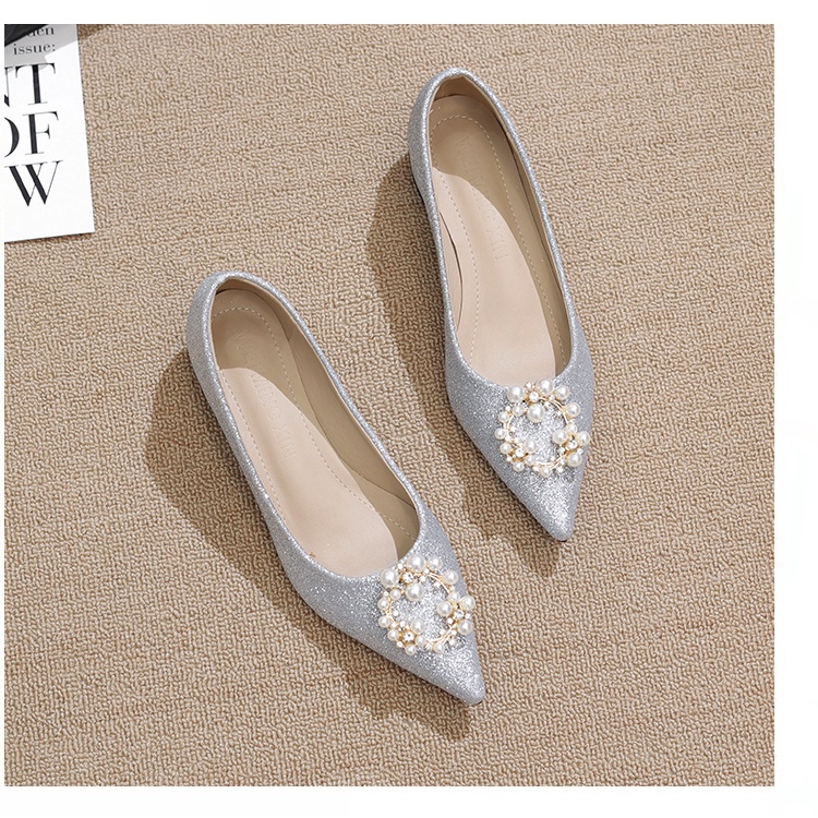 Giày Búp Bê Đế Mềm Mũi Nhọn Đính Đá Trang Trí Lấp Lánh Thời Trang 2022 Cho Nữ Size 32-46