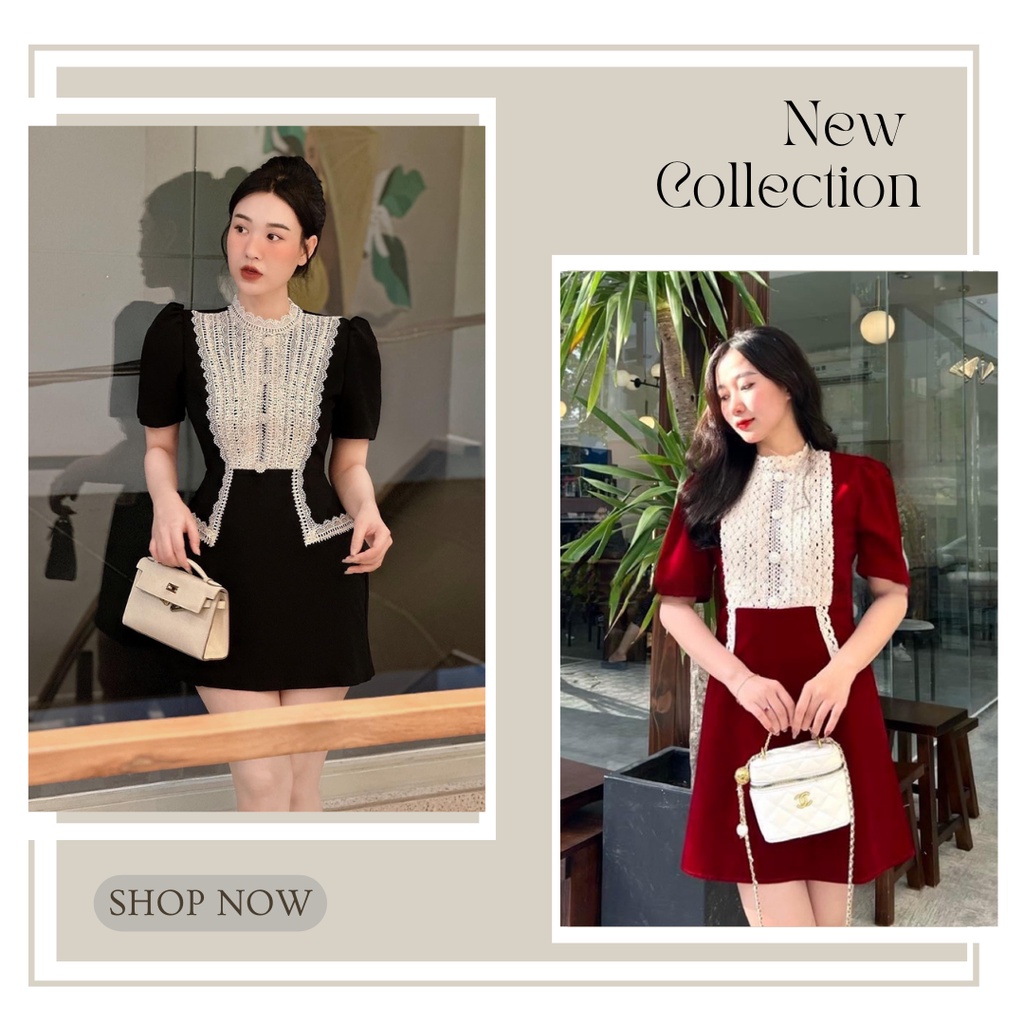 (SẴN) Đầm Nhung Phối Ren Xếp Tầng Khuy Ngọc Có Lót Quần