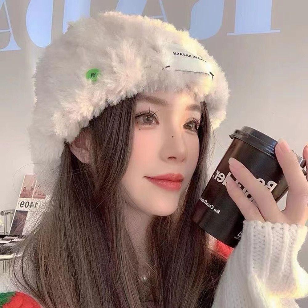 Mũ beanie Dệt Kim Màu Trơn Đính Nút Nhiều Màu Dễ Thương Phong Cách Vintage Bảo Vệ Tai Thời Trang Mùa Đông Cho Nữ