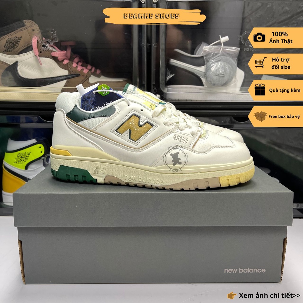 Giày Sneaker New Balance 550 Amie Dore Leon Natural Green , Giày thể thao NB 550 Vàng Xanh nam nữ Fullbox - Bearne Shoe