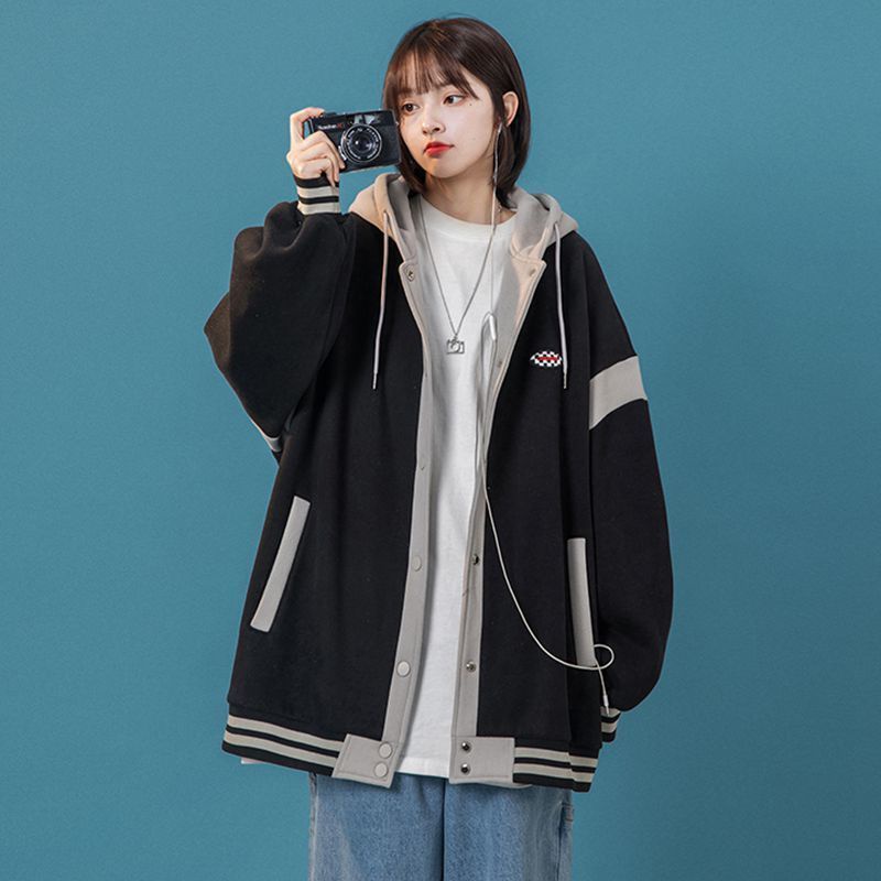 IELGY IELGY Áo Khoác Bóng Chày Dáng Suông Có Nón Cho Nam Nữ