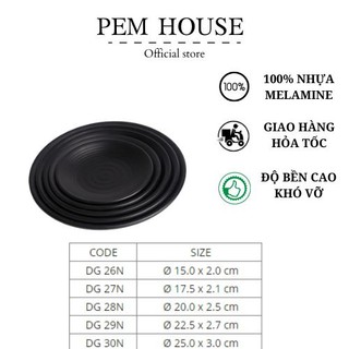Dĩa gân nhám đen 25cm -nhựa melamine cao cấp