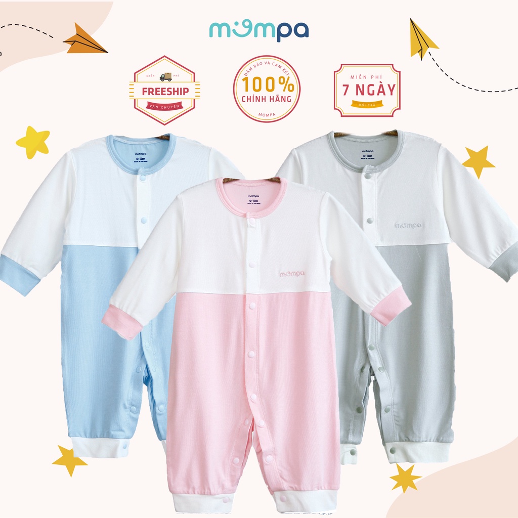 Bộ body cho bé sơ sinh 3 màu của Mompa MP 017 vải bamboo thoáng mát cho bé từ 0 đến 12 tháng