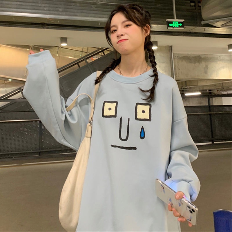 Aphrod Áo Nỉ Nữ Dài Tay Cổ Tròn Thời Trang Hàn