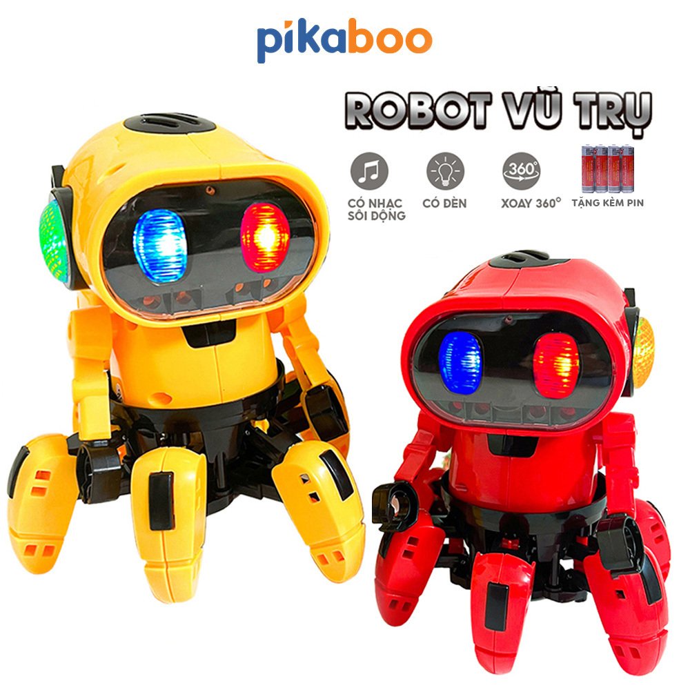Robot vũ trụ 6 chân cao cấp mới lạ Pikaboo có đèn led hấp dẫn di chuyển theo nhạc sôi động chất liệu nhựa an toàn cho bé