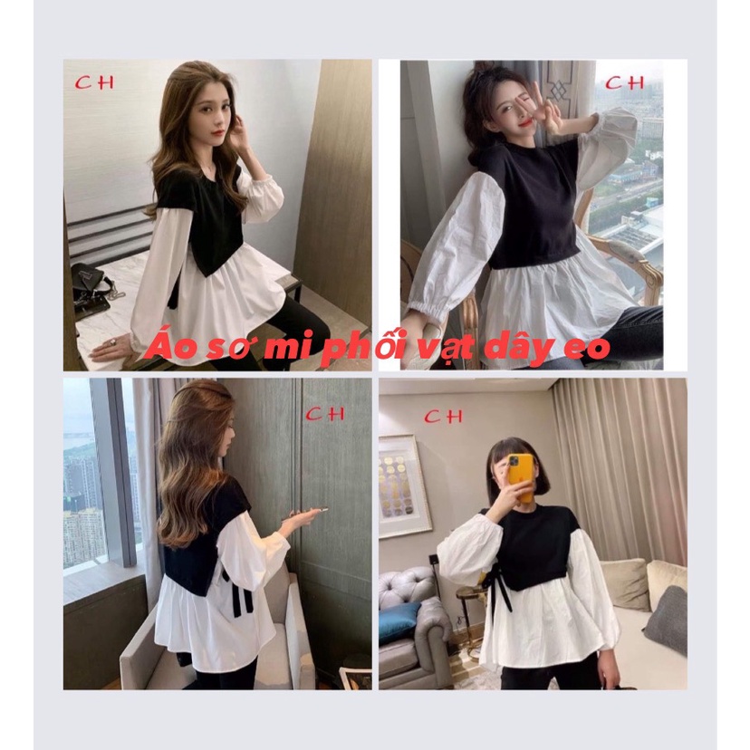 Áo sơ mi phối có buộc dây ở eo cứ gọi là cute hết nấc nhé các teen[MIỄN SHIP KÈM QUÀ TẶNG]