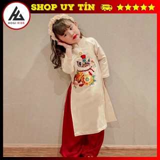 Áo dài bé gái thêu lân chất liệu nhung tăm cao cấp đủ size, áo dài mặc tết cực xinh - Hogi clothing
