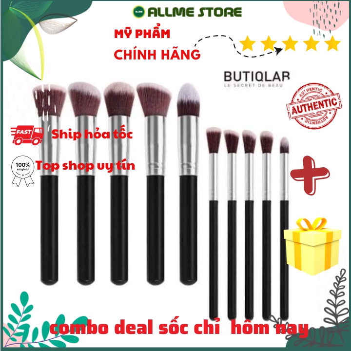 ALLME - Set 10 cọ trang điểm Butiqlap cá nhân chuyên nghiệp sợi lông cọ mềm mại cao cấp đa năng màu trắng