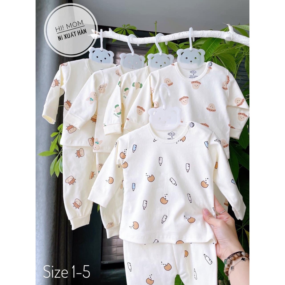 Bộ Nỉ Cotton Dài Tay Thu Đông Cài Vai, Bộ Thu Đông Dễ Thương Cho Bé
