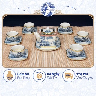 Bộ ấm tách trà men rạn bọc đồng họa tiết sang trọng - Gốm sứ Bát Tràng chính hãng