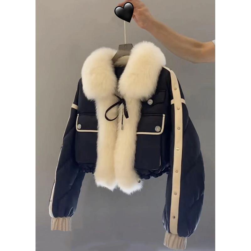Áo Khoác Phao Đệm Cotton Màu Đen Phối Lông Ngắn Thời Trang Mùa Đông 2021