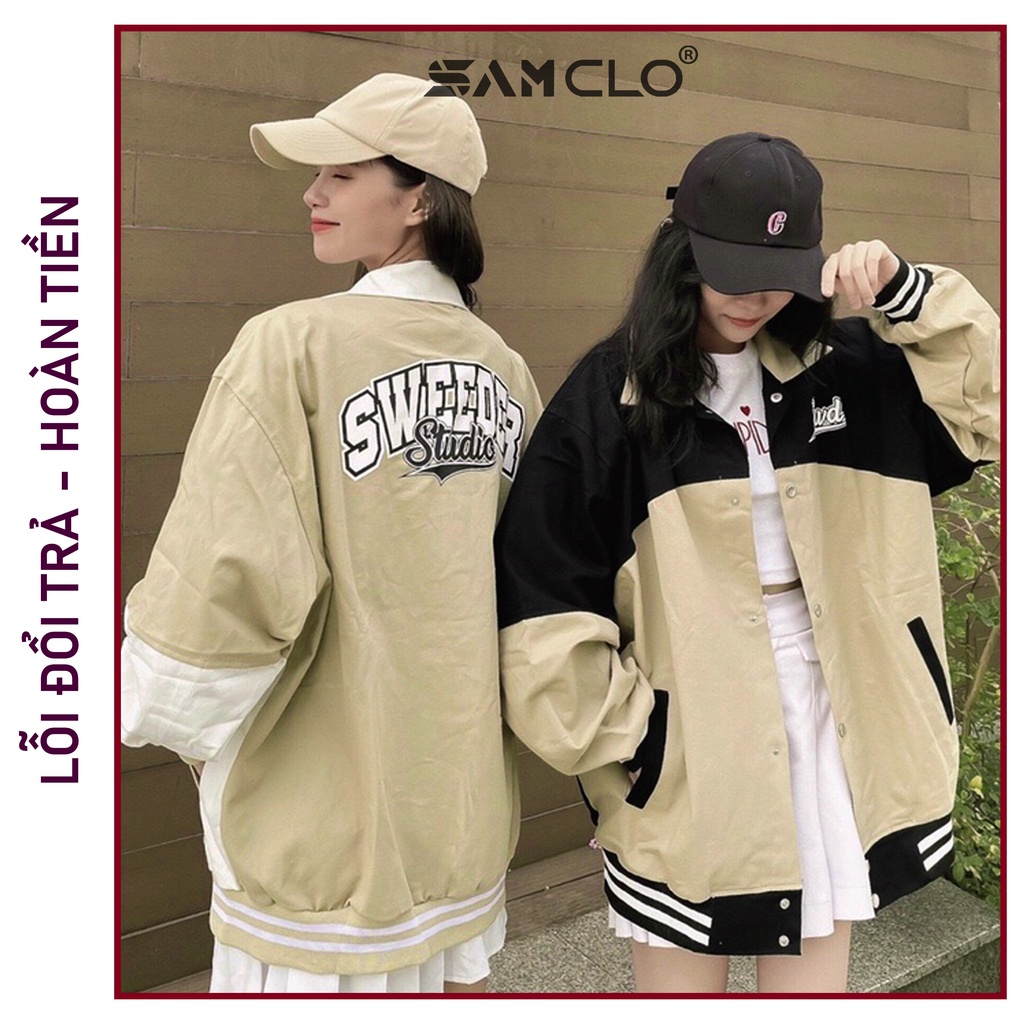 Áo khoác dù bomber 2 lớp nam nữ SAM CLO phong cách bóng chày form rộng unisex mặc cặp - couple in chữ SWEEDER studio