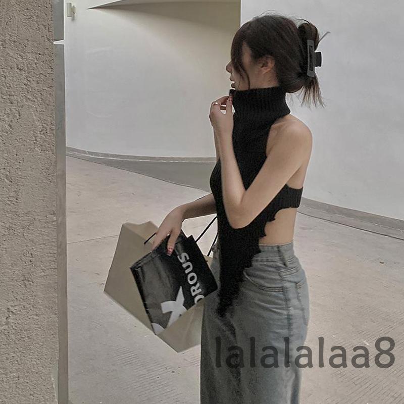 Áo Dệt Kim Sát Nách Cổ Cao Hở Lưng Màu Trơn Thời Trang Mùa Hè Cho Nữ LAA8