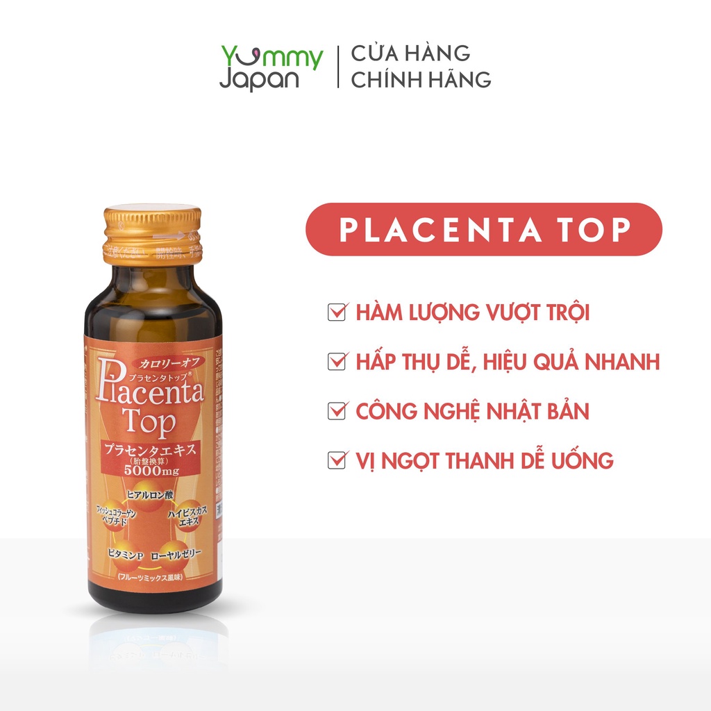 Nước uống nhau thai Placenta Top SHINNIPPAI Nhật Bản tăng độ đàn hồi, giúp làn da tươi trẻ hộp 10 chai x 50ml