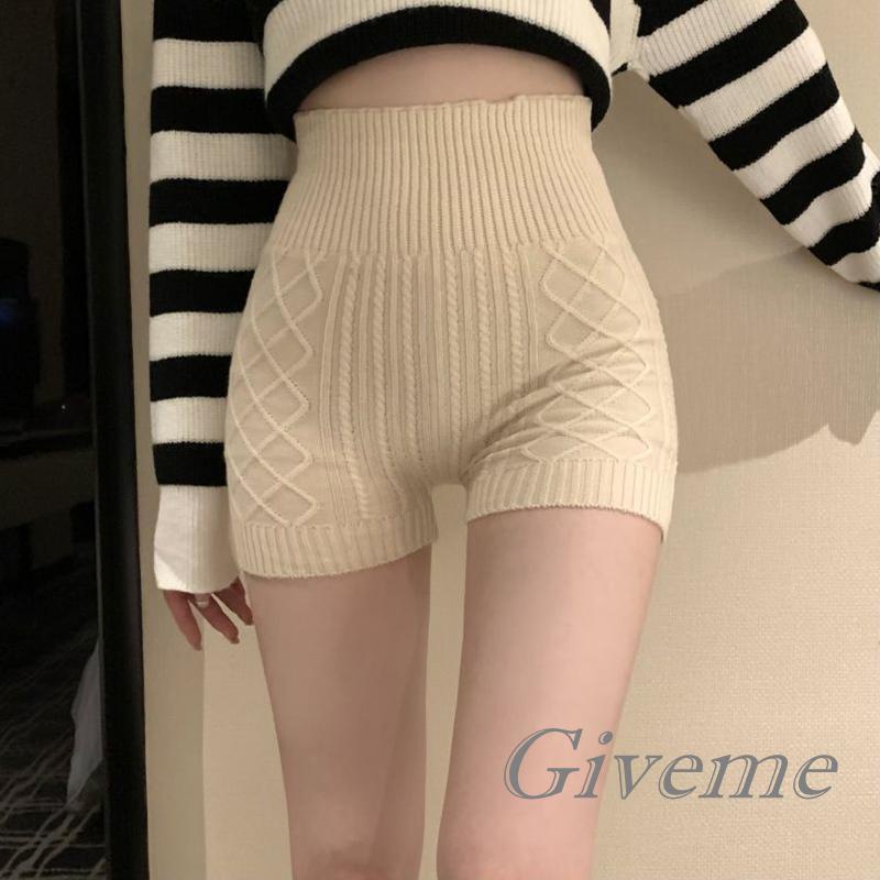Quần Short Dệt Kim Màu Trơn Lưng Cao Ôm Dáng Thời Trang Thu Đông Cho Nữ