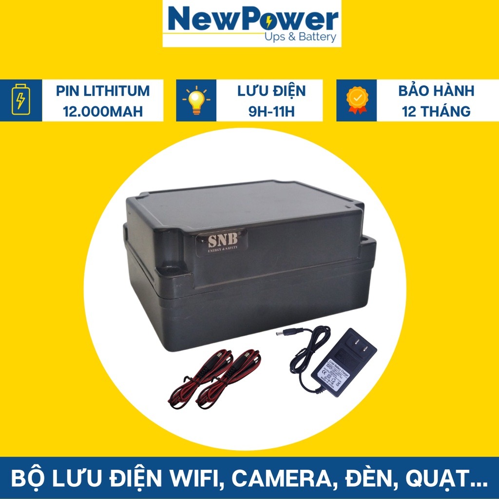 Bộ lưu điện gia đình 12.000mAh, UPS 12V dùng cho wifi,camera..mới 100%,bảo hành 12 tháng (SNB1240)