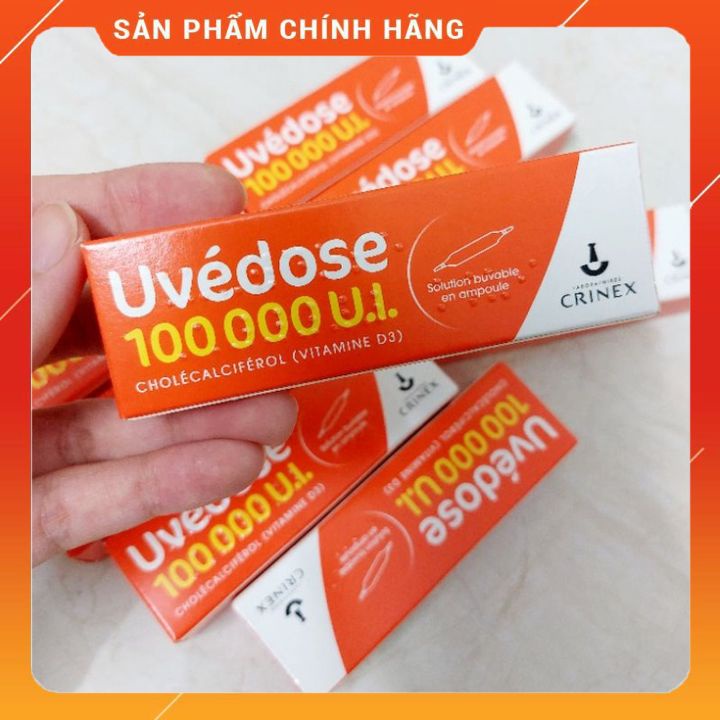 Vitamin D3 liều cao 100.000UI là sản phẩm của hãng Uvedose - Pháp, giúp tăng khả năng hấp thu canxi phát triển xương