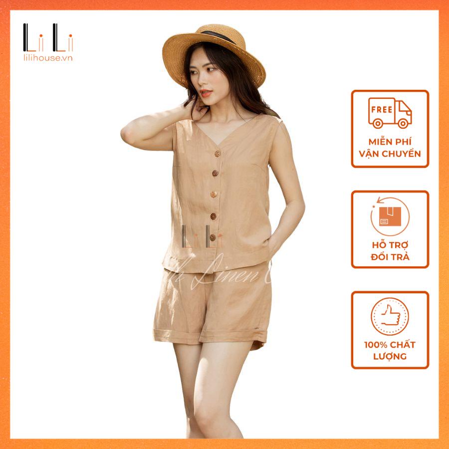 Set Đồ Nữ Đi Chơi Áo Sát Nách Lưng Xẻ Tà Có Cúc Phối Quần Short Linen Nữ Form Rộng Mềm Mại , Set Bộ Nữ Sang Chảnh