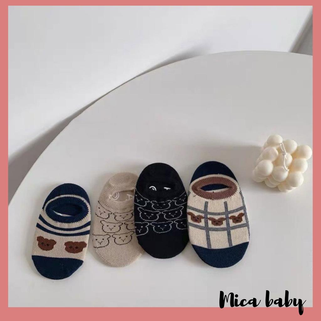 Tất lười cho bé, tất cổ ngắn in hình gấu chống trượt đáng yêu cho bé T34 Mica baby