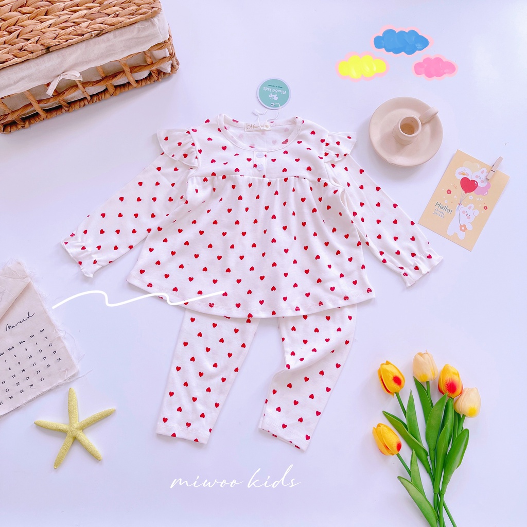 Đồ bộ bé gái MiWoo dài tay chất liệu Cotton cho bé từ 8kg đến 21kg