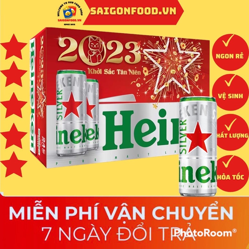 Thùng 24 Lon Bia Heineken Bạc Silver 330ml/lon - Bao Bì Xuân 2023