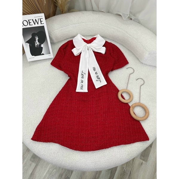 🎀 HẾT 🎀 ĐẦM DẠ ĐỎ DÂY NƠ THÊU CHỮ SANG CHẢNH