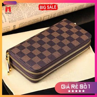 Ví Cầm Tay Nam Nữ Dài 2 Khóa Đựng Điện Thoại Dài Thẻ Ô Nâu Ô Xanh Hoa Nâu Hoa Xanh Chất Da PU Cao Cấp Rất Bền MIA SHOP