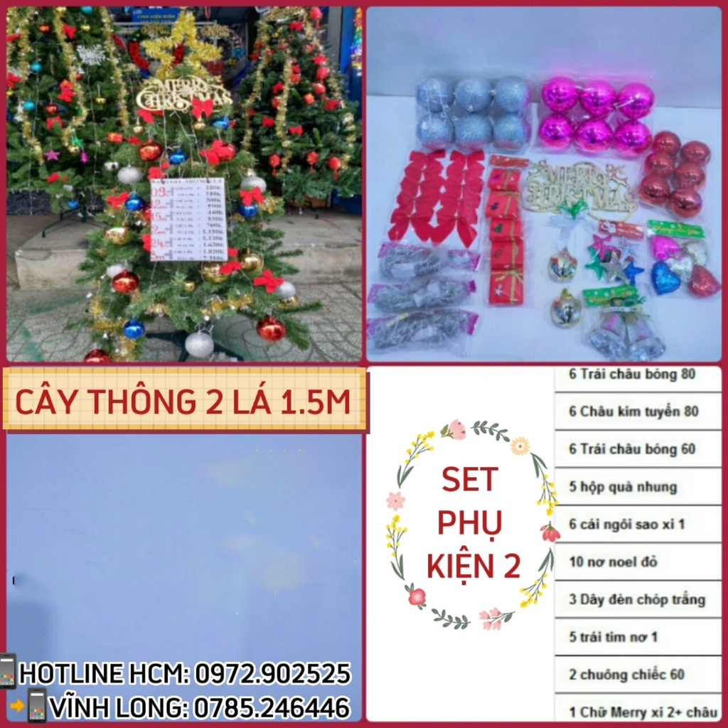 Cây thông Noel CHAANG CHIIA 1.2m - 1.5m - 2m - cao cấp trang trí giáng sinh màu xanh Loại 2 lá (chưa bao gồm phụ kiện)