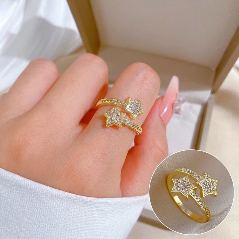 Nhẫn Hở Hình Ngôi Sao Năm Cánh Dát Đá Sang Trọng Cùng Phong Cách Cá Tính Dành Cho Nữ